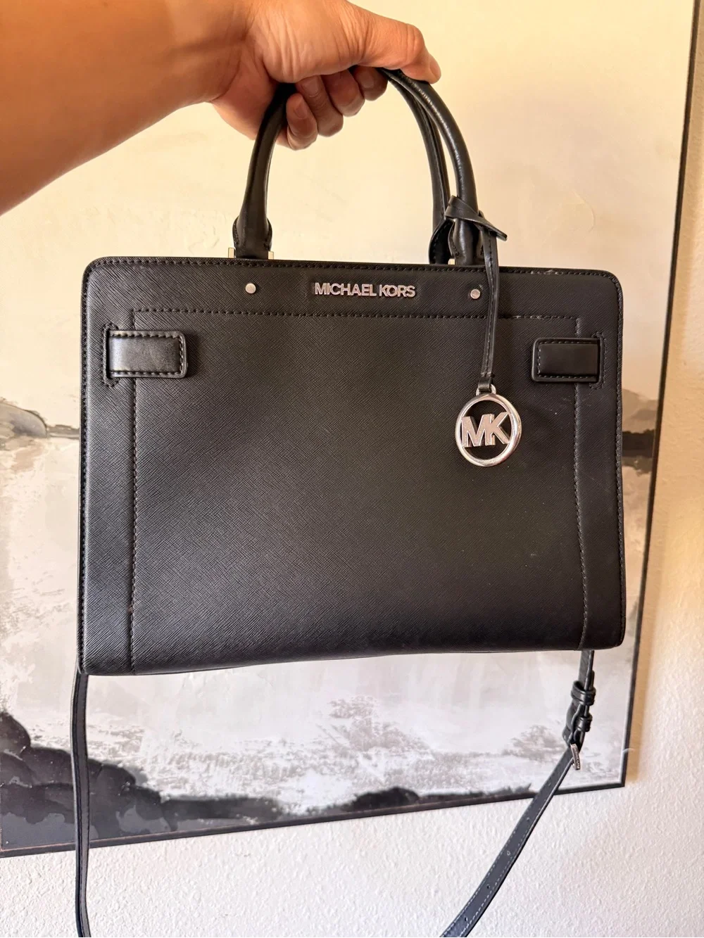 Michael Kors Black Saffiano Leather Structured Satchel